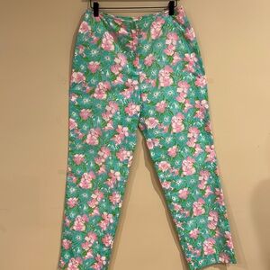 Vintage The Lilly Lilly Pulitzer Turquoise Pants With Pink Flowers Sz 16/Large